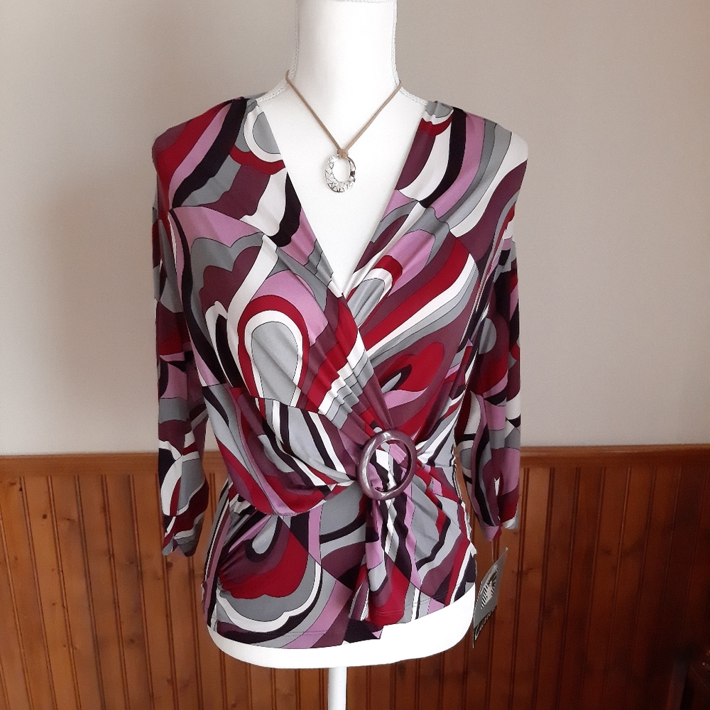 NWT Caribe Multicolor Blouse size Petite Medium - Picture 2 of 12